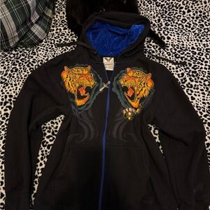 Avirex Black Jacket with Vibrant Blue Details